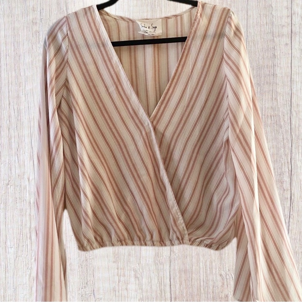 Sadie & Sage Striped Bell Sleeve Wrap Blouse